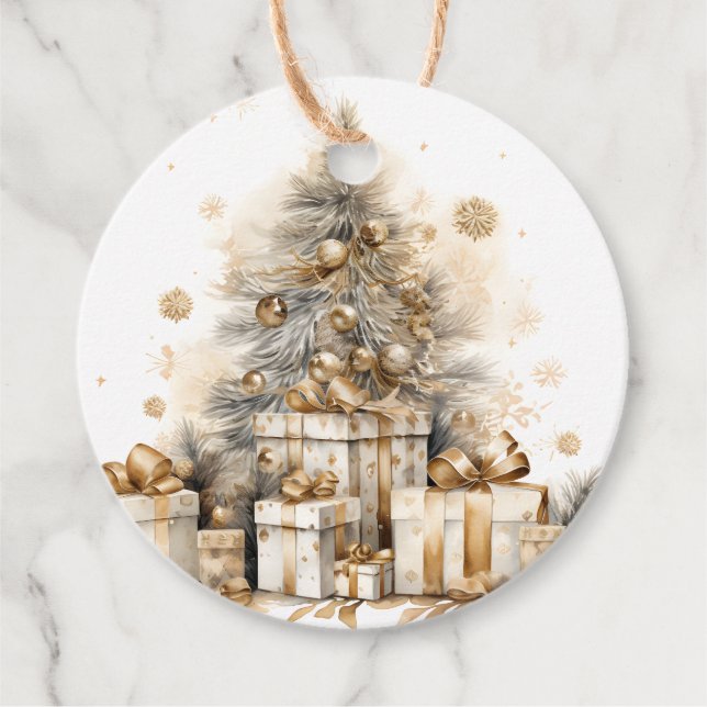 Étiquettes Cadeau Arbre de Noël or rétro (Devant)