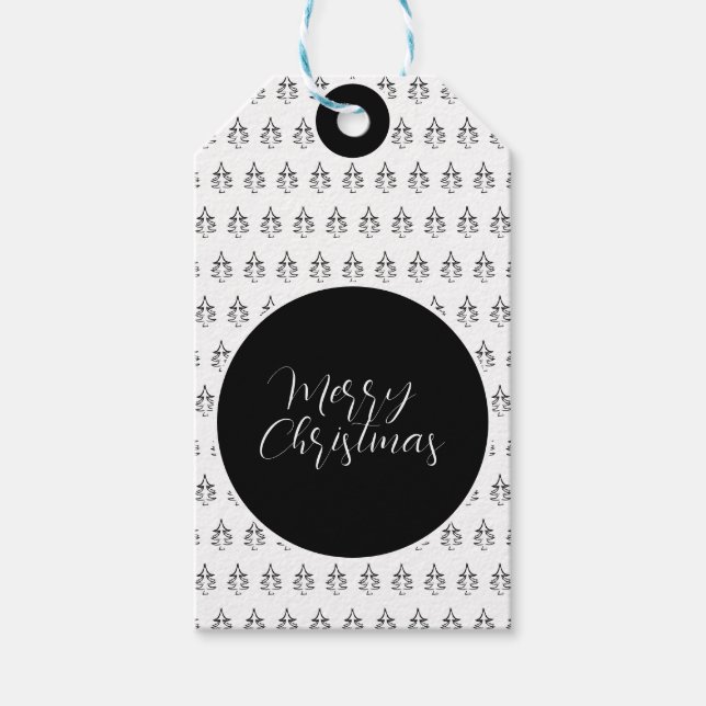 Étiquettes-cadeau Arbre de Noël personnalisé noir et blanc (Devant)