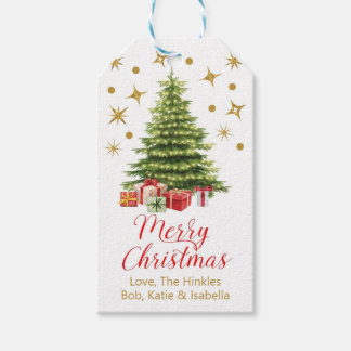 Étiquettes-cadeau Arbre de Noël rouge et or personnalisé