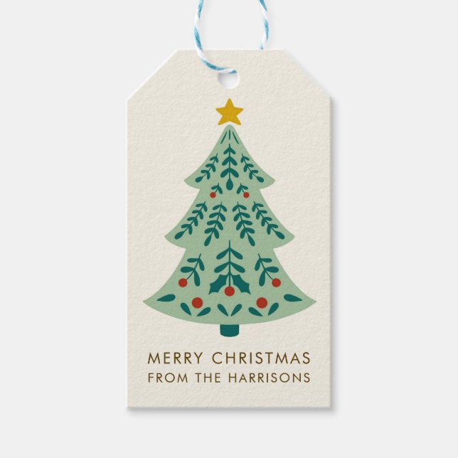 Étiquettes-cadeau Arbre de Noël russe scandinave (Devant)