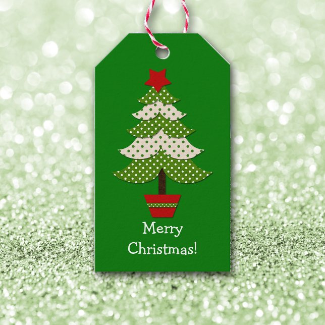 Étiquettes-cadeau Arbre de Noël vert blanc Polka (Créateur téléchargé)