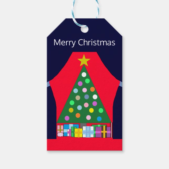 Étiquettes-cadeau Arbre de Noël vert et Draps bleus : (Devant)