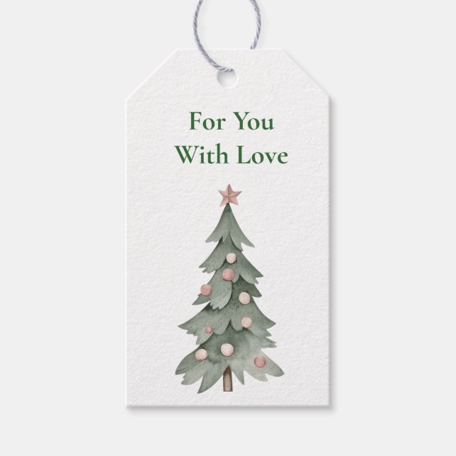 Étiquettes-cadeau Arbre de Noël vert rose boho (Devant)