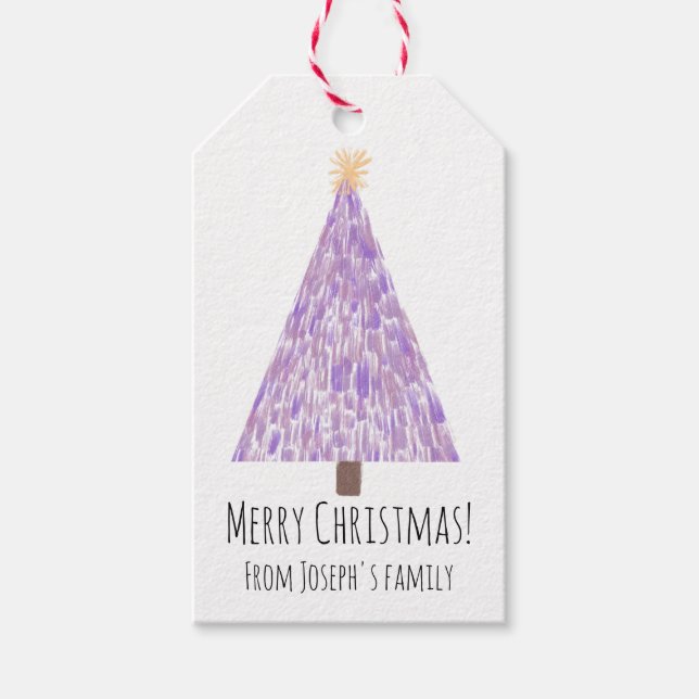 Étiquettes-cadeau Arbre de Noël violet moderne (Devant)