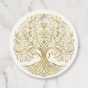 Étiquettes Cadeau Arbre de Vie Crème & Or Mariage Celtique