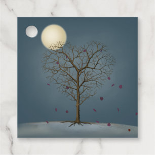 Étiquettes Cadeau Arbre en forme de coeur mélancolique sous Pleine l