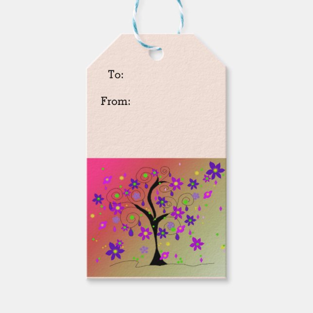 Étiquettes-cadeau Arbre Floral Fantaisiste (Devant)