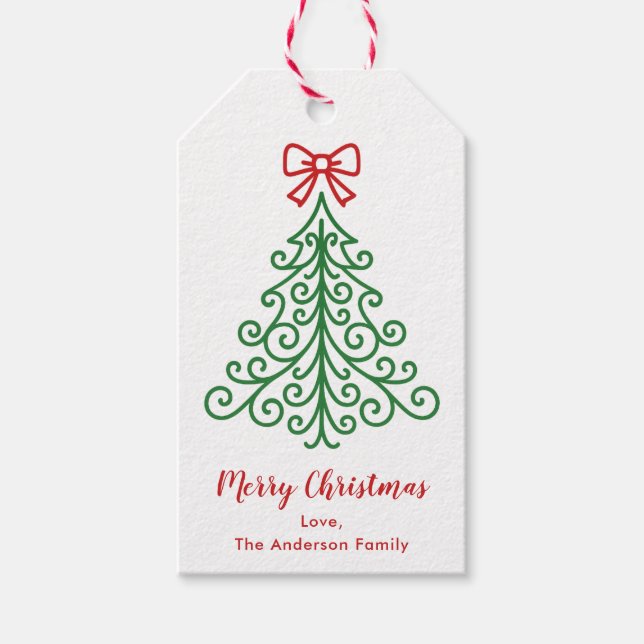 Étiquettes-cadeau Arbre simple avec bow Noël moderne (Devant)