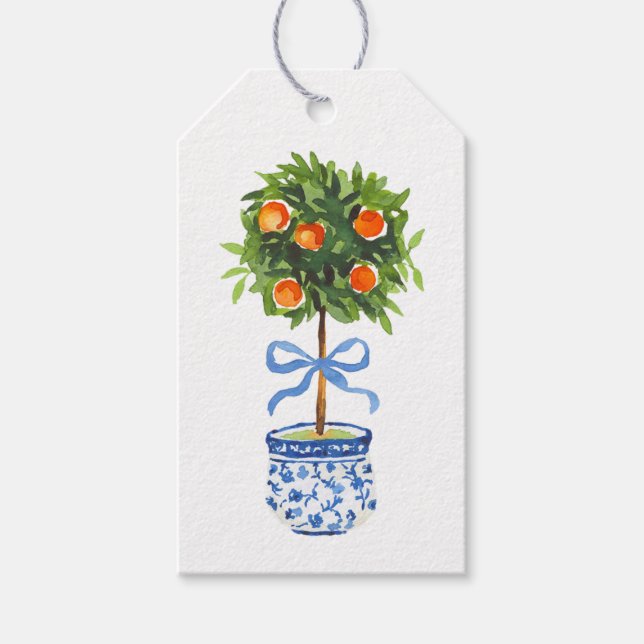 Étiquettes-cadeau Arbre Topiaire Orange, Chinoiserie Personnalisé (Devant)