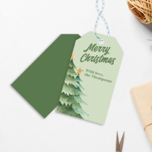 Étiquettes-cadeau Arbres de Noël Aquarelle verte personnalisée