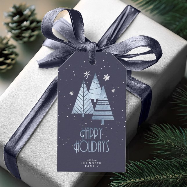 Étiquettes-cadeau Arbres de Noël et flocons de neige Blue ID863 (Créateur téléchargé)