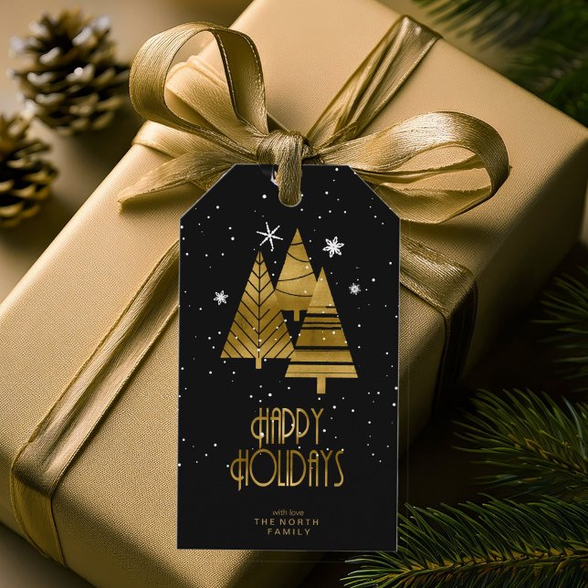 Étiquettes-cadeau Arbres de Noël et flocons de neige Gold ID863 (Créateur téléchargé)