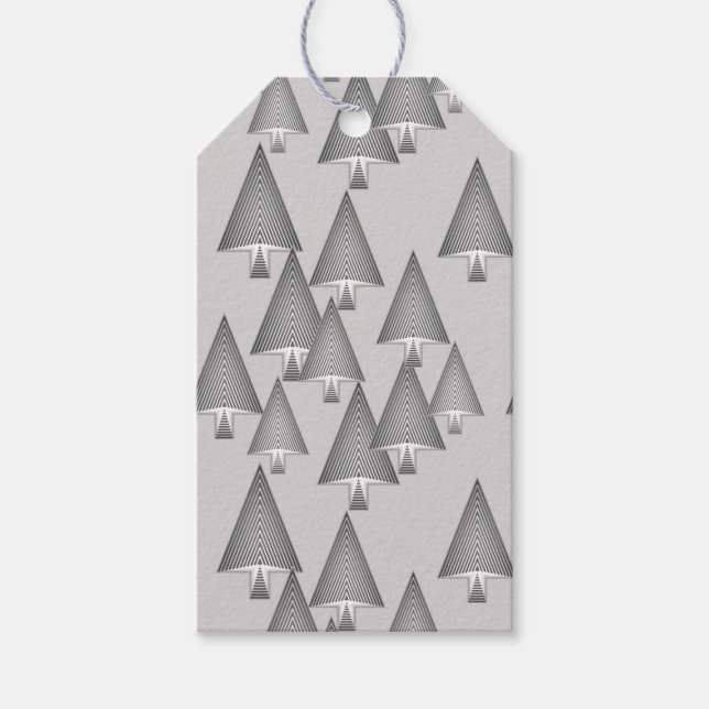 Étiquettes-cadeau Arbres de Noël métalliques modernes - gris argenté (Devant)