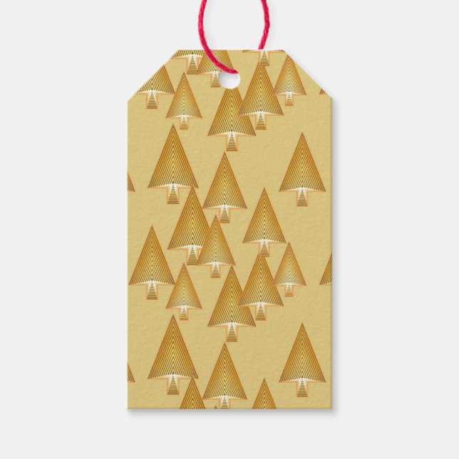 Étiquettes-cadeau Arbres de Noël métalliques modernes - or jaune (Devant)