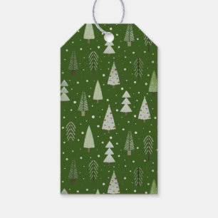 Étiquettes-cadeau Arbres de Noël modernes Motif Sage Olive Green