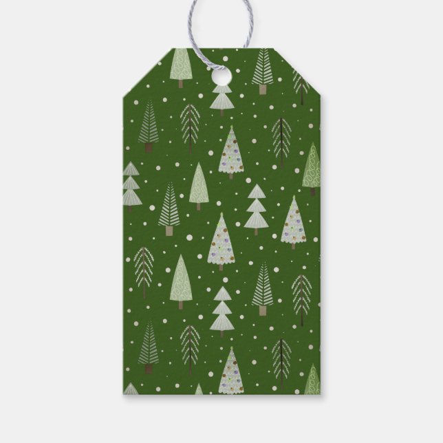 Étiquettes-cadeau Arbres de Noël modernes Motif Sage Olive Green (Devant)