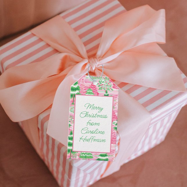 Étiquettes-cadeau Arbres de Noël roses et verts (Créateur téléchargé)
