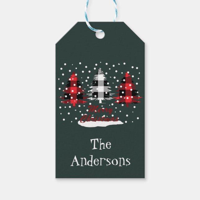 Étiquettes-cadeau arbres de plaid de buffle décorent Personnalisé (Devant)