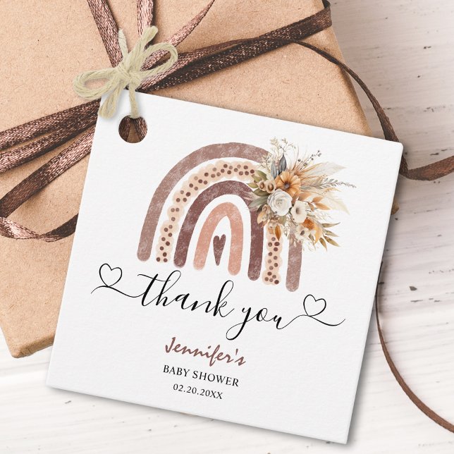Étiquettes Cadeau Arc-en-ciel Boho | Baby shower Brown non sexiste (Créateur téléchargé)