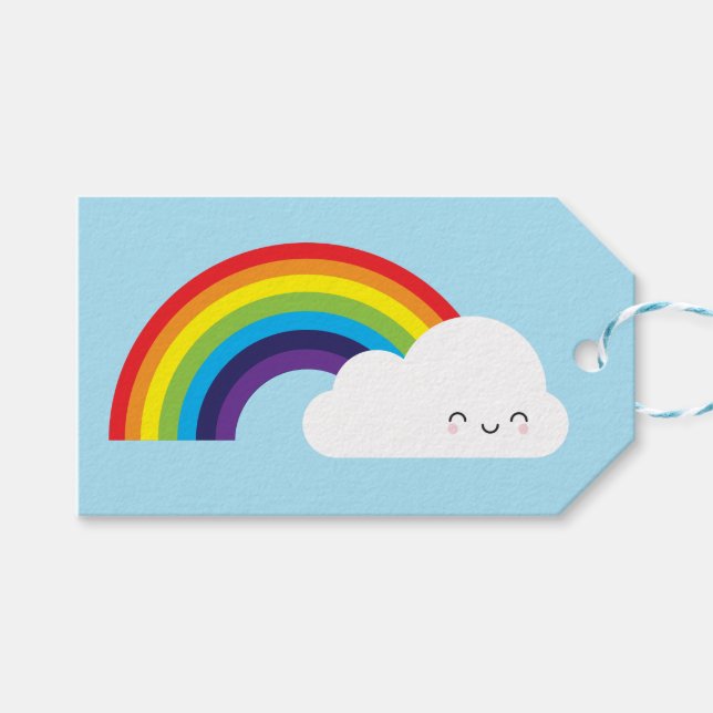 Étiquettes-cadeau Arc en ciel de Kawaii (Devant (Horizontal))