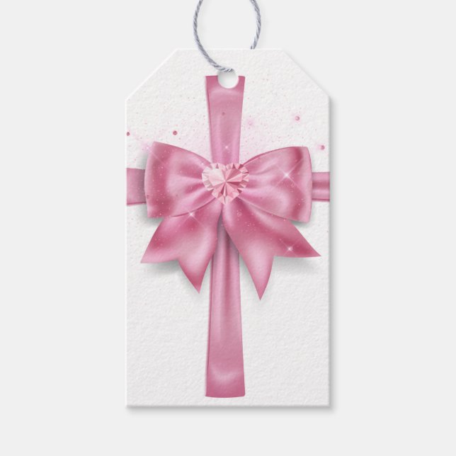 Étiquettes-cadeau Arc rose diamant brillant faveur féminine (Devant)