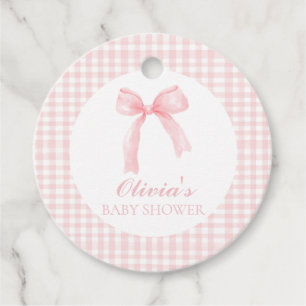 Étiquettes Cadeau Arc rose et en vichy baby shower préppant