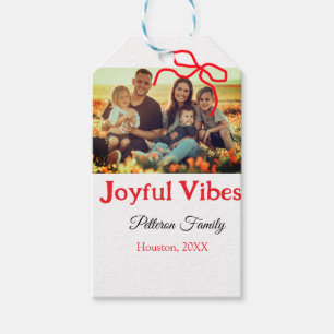 Étiquettes-cadeau Arc rouge joyeuse Vibes ajouter nom de famille pho