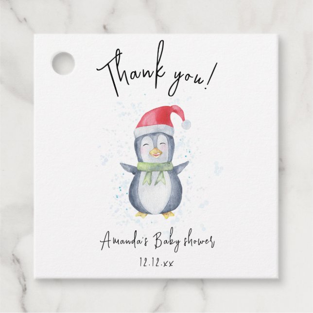 Étiquettes Cadeau Arctic mignon Penguin merci baby shower (Devant)