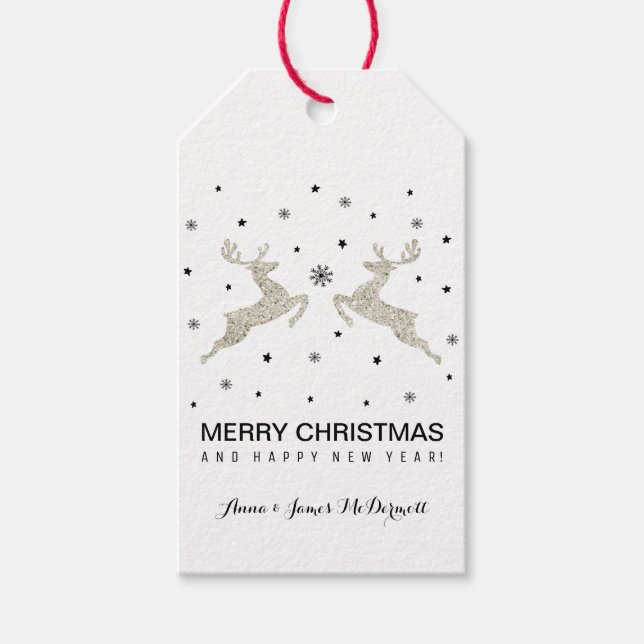 Étiquettes-cadeau Argent Reindees (Devant)