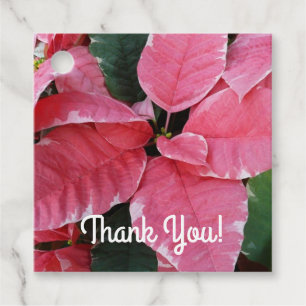 Étiquettes Cadeau Argent Star Marbre Poinsettias Pink Holiday Floral