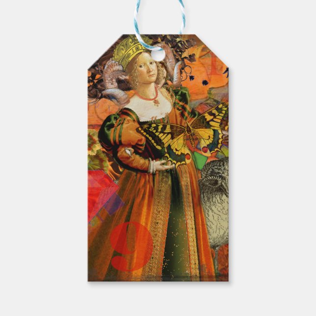 Étiquettes-cadeau Aries Orange Woman : Collage d'art antique gothiqu (Devant)