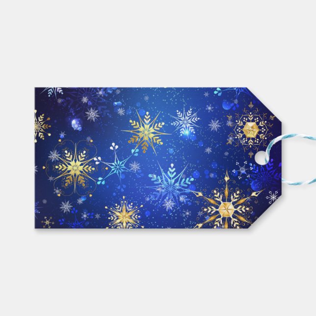 Étiquettes-cadeau Arrière - plan Bleu XMAS avec des flocons de neige (Devant (Horizontal))