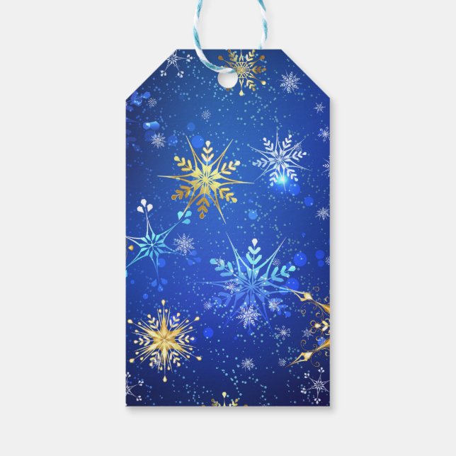 Étiquettes-cadeau Arrière - plan Bleu XMAS avec des flocons de neige (Dos)