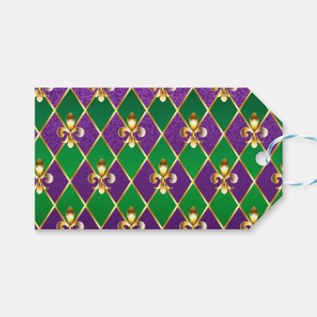 Étiquettes-cadeau Arrière - plan de bijoux Mardi Gras (Devant (Horizontal))