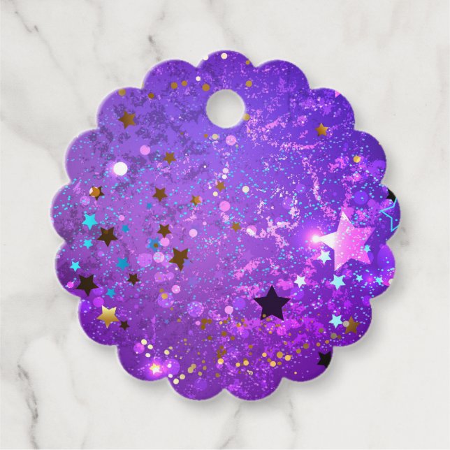 Étiquettes Cadeau Arrière - plan de feuille violet avec étoiles (Devant)