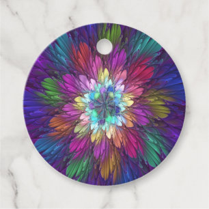 Étiquettes Cadeau Art abstrait de fleur psychédélique coloré personn