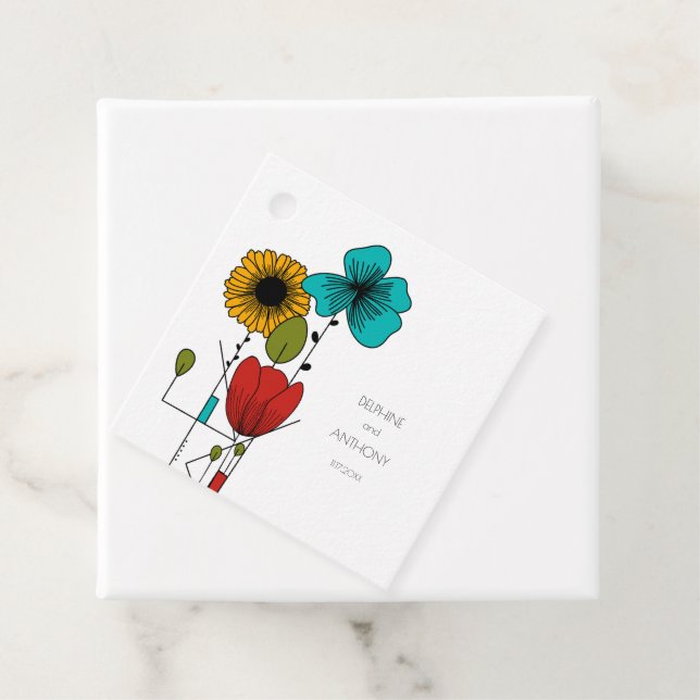 Étiquettes Cadeau Art contemporain Nouveau Floral Mariage (En situation)
