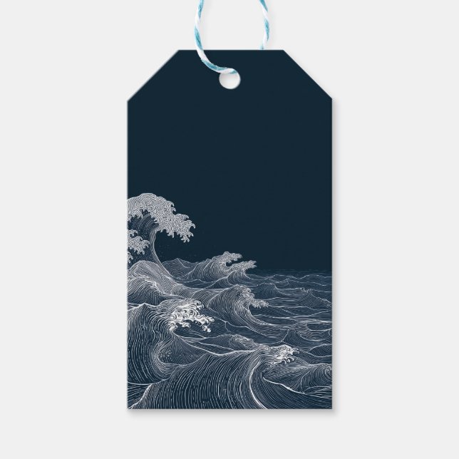 Étiquettes-cadeau Art de la ligne Waves Ocean (Devant)