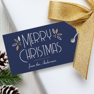 Étiquettes-cadeau Art Déco Noël Elégante Typographie Bleu foncé