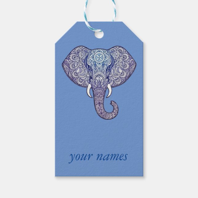Étiquettes-cadeau Art éléphant au henné (Devant)