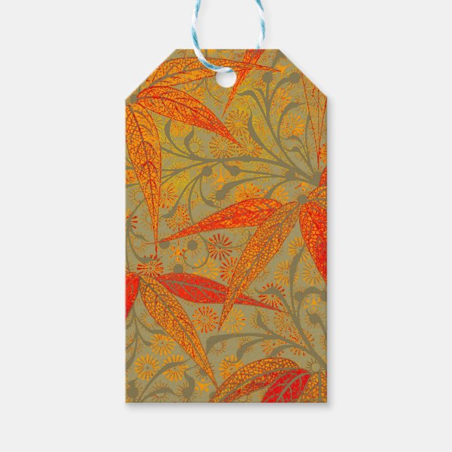 Étiquettes-cadeau Art en bambou terrestre Vintage Imprimer orange (Devant)