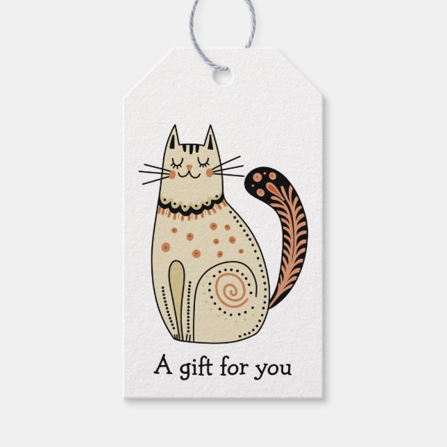 Étiquettes-cadeau Art folklorique Cadeau de chat pour vous personnal (Devant)