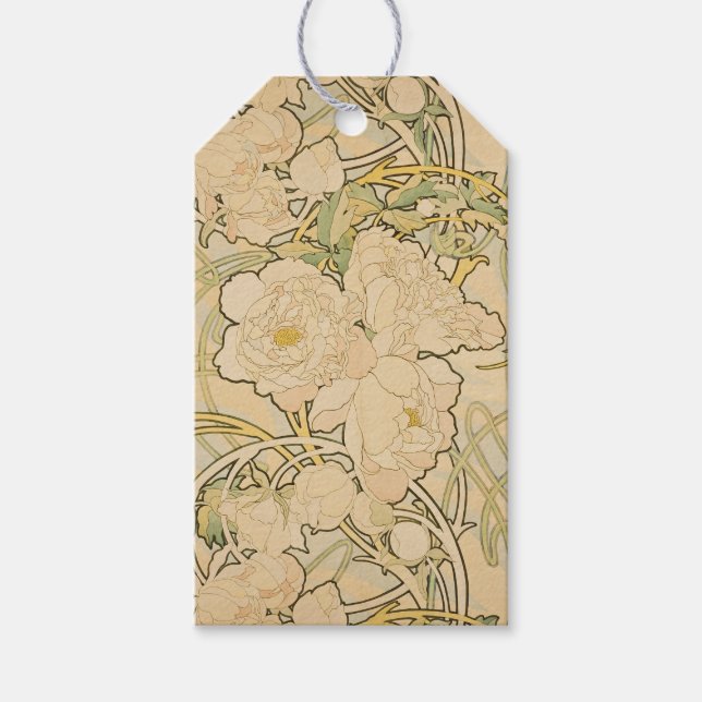 Étiquettes-cadeau Art Nouveau motif floral Mucha (Devant)