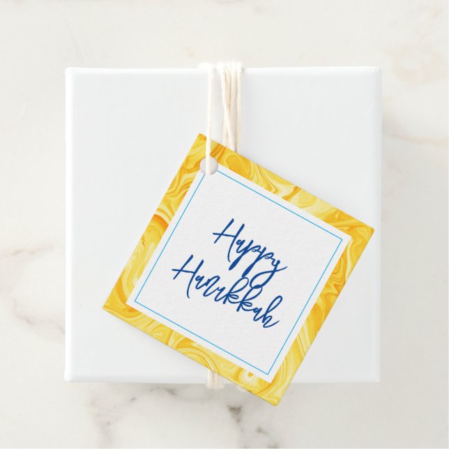 Étiquettes Cadeau Art Peinture Marbelisé Joyeux HANOUKKA Holiday (En situation)