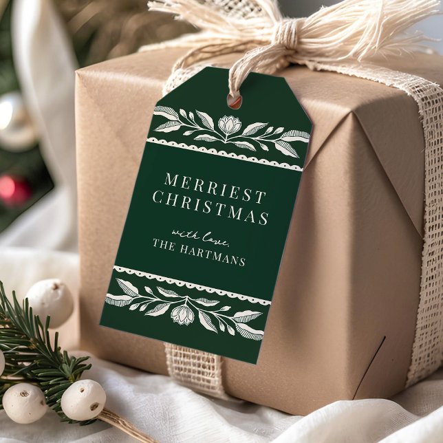 Étiquettes-cadeau Art populaire Floral Noël Nom de vacances (Créateur téléchargé)