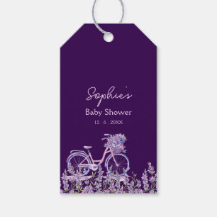 Étiquettes-cadeau Assiette pour Baby Shower avec motif de vélo lilas