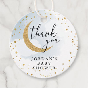 Étiquettes Cadeau Au-dessus du Baby shower Lune Gold & Blue Merci