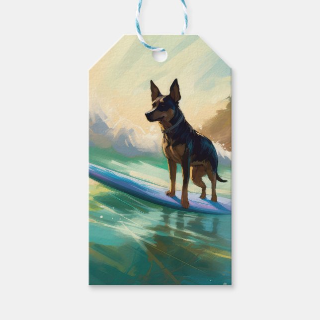 Étiquettes-cadeau Australian Kelpie Beach Surf Paining (Devant)