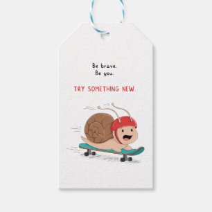 Étiquettes-cadeau Autocollant de dessin animé d'escargot en skateboa