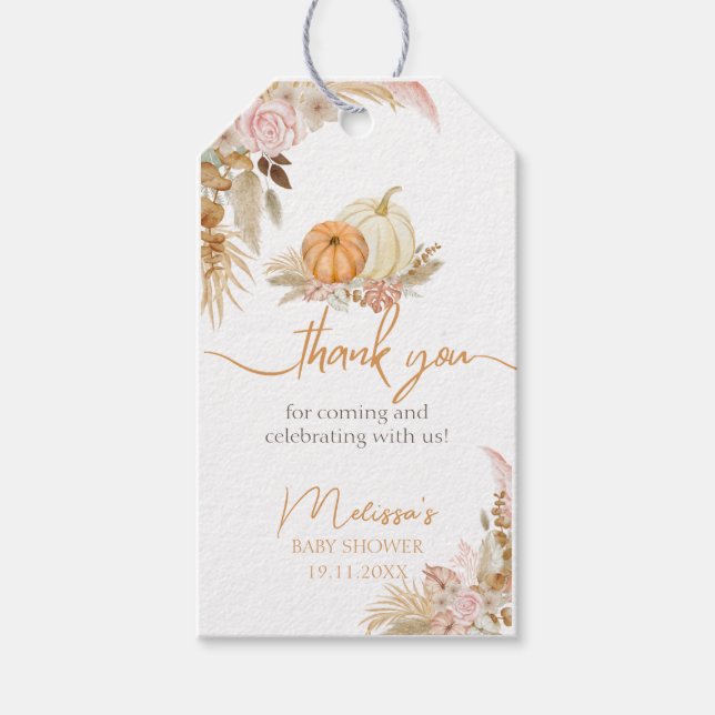 Étiquettes-cadeau Automne Au Boho Floral Citrouille Merci Favoriser  (Devant)